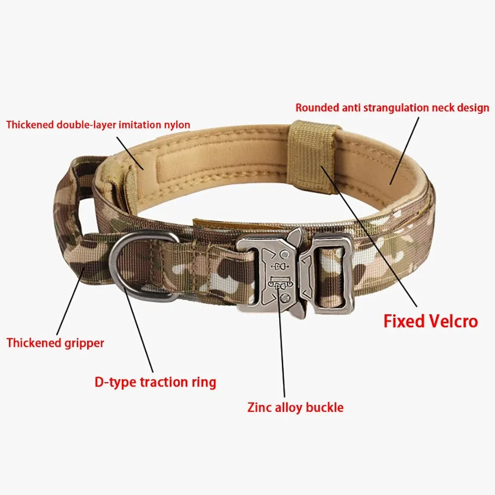 Outdoor Tactical Dog Collar with Metal Buckle - Breathable Nylon Training Collar for Medium & Large Dogs