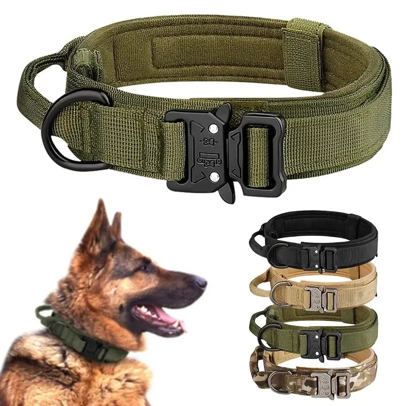 Outdoor Tactical Dog Collar with Metal Buckle - Breathable Nylon Training Collar for Medium & Large Dogs