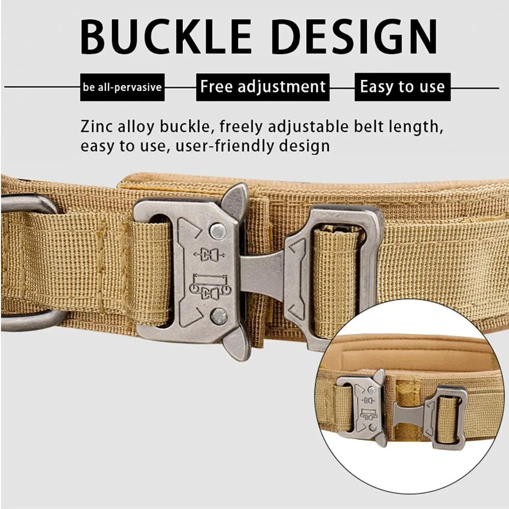 Outdoor Tactical Dog Collar with Metal Buckle - Breathable Nylon Training Collar for Medium & Large Dogs